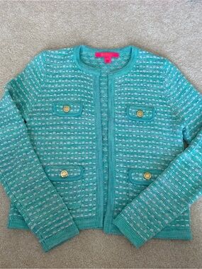 Lilly Pulitzer Turquoise Knit Button-Front Jacket